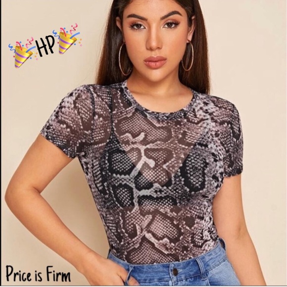 SHEIN Tops - 🎉HP🎉 NWOT, SHEIN Snake Skin Sheer Crop Top